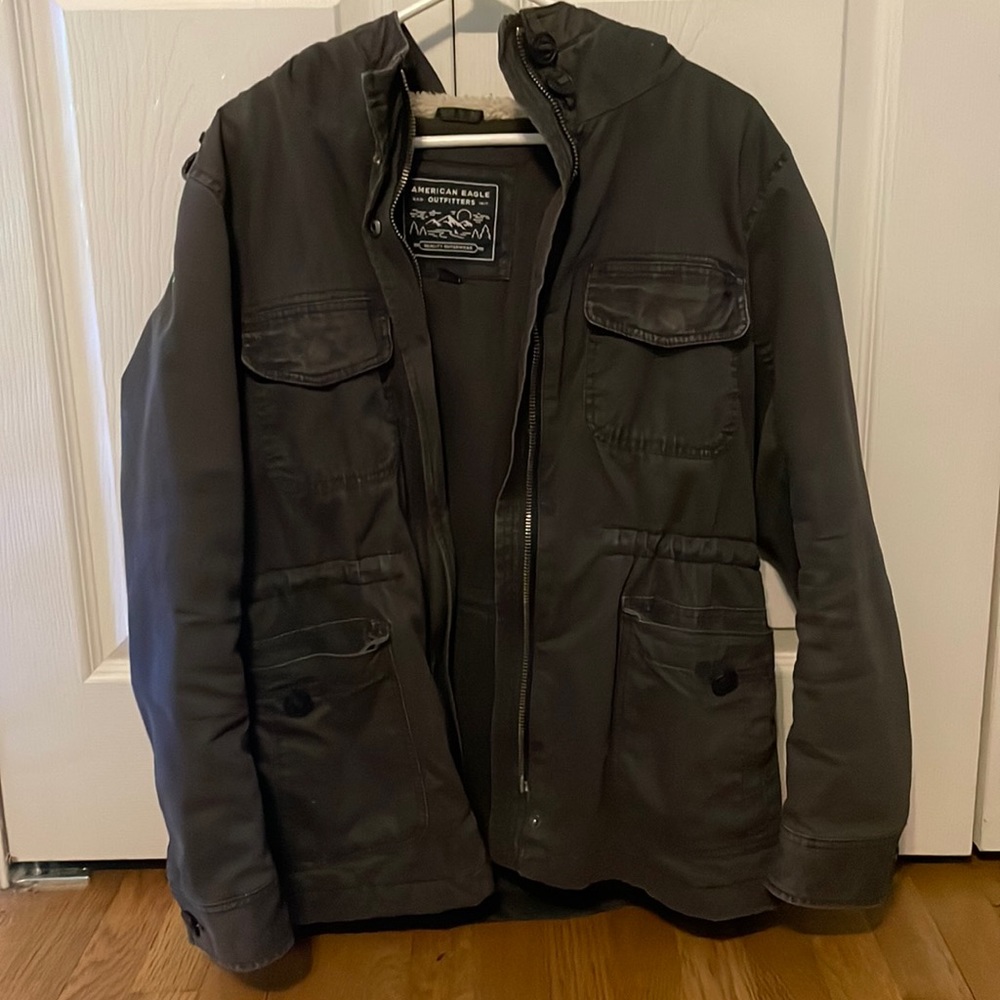dark grey American Eagle coat.
